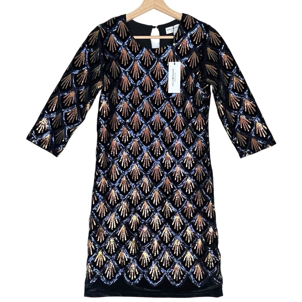 Molly Bracken Women's Sequin Dress Art Deco Shift XS Black Gold NWT Homecoming